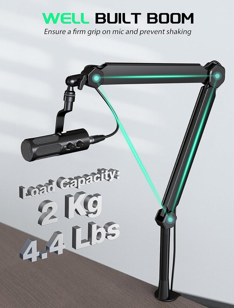 FIFINE Mic Boom Arm, Microphone Stand with Cable Management Channels, Extension Tube, Desk Clamp, Thread Adapter, Fully Adjustable Metal-Built Podcast Mic Arm for Streaming Gaming Recording-BM66T - Image 3